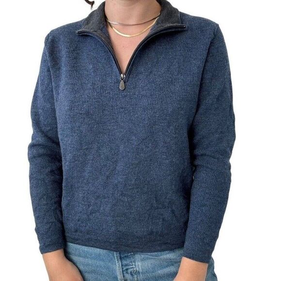 Raffi Womens Navy Blue 100% Extra Fine Merino Wool Quarter Zip Sweater Sz L - Picture 1 of 11